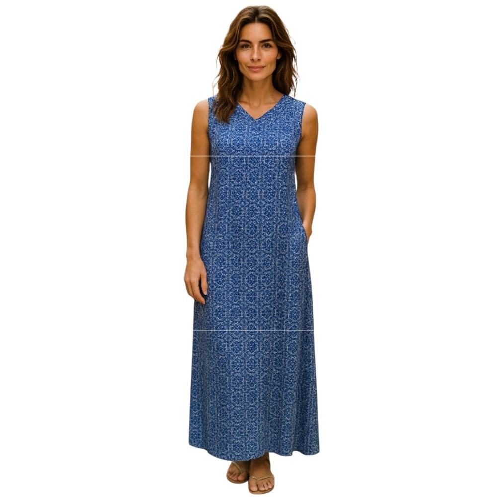 Market & Spruce Women’s Maxi Dress Geometric Blue White Size XL NWT - Picture 2 of 12